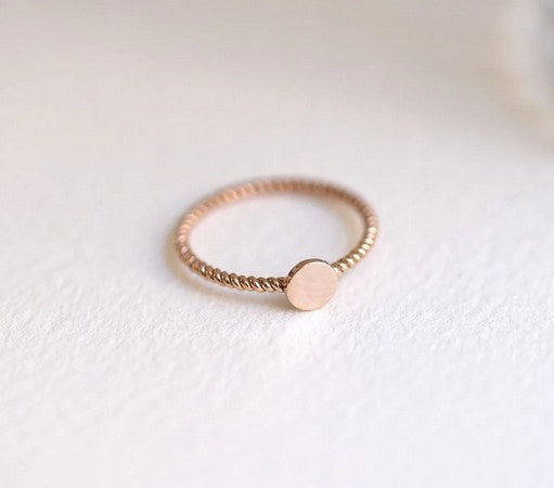 Initial Solid Gold Twist Ring,Mini Signet Ring