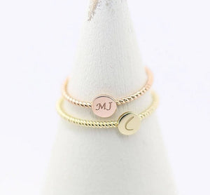 Initial Solid Gold Twist Ring,Mini Signet Ring