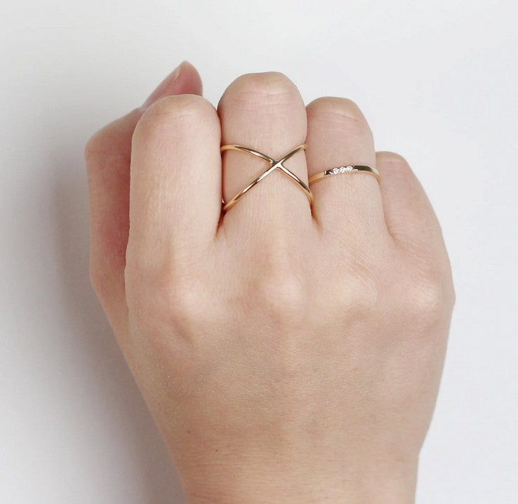 14K Criss Cross Ring, X Ring