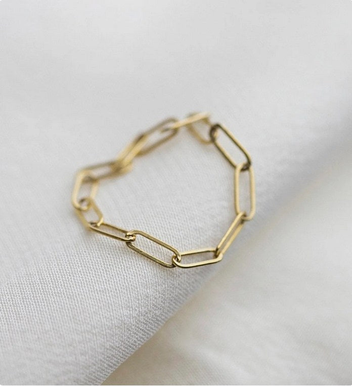 14K Mini Paper Clip Chain Ring