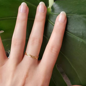 14k Gold Flat Cuban Chain Ring